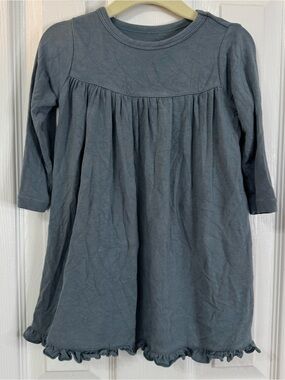 Kickee Pants Blue Gray Slate Long-Sleeve Ruffle Hem Dress 12-18 Months Bamboo